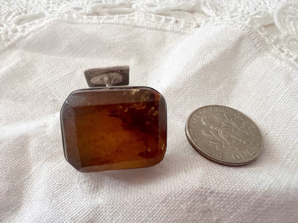 Rare Vintage Sterling Silver Amber Cufflinks Oval Amber Cabochons Hexagon